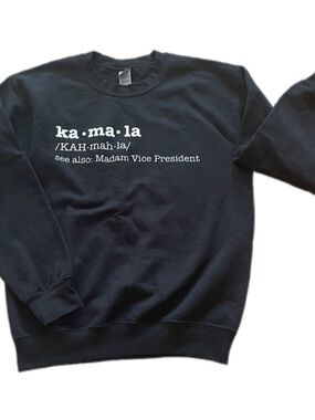 Gildan Kamala Harris Black Crewneck Sweatshirt with White Text Graphic - S